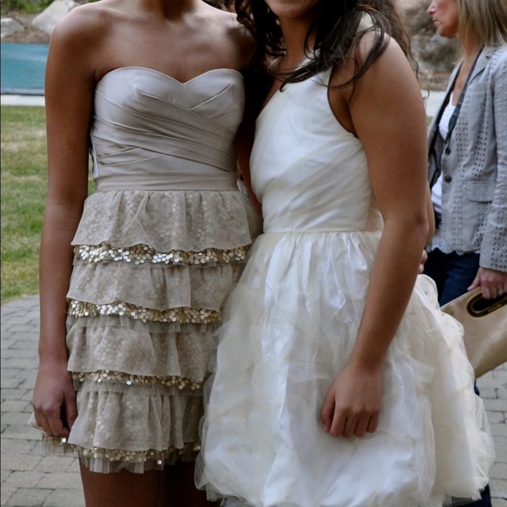BCBG Champagne Tiered Sequin Dress